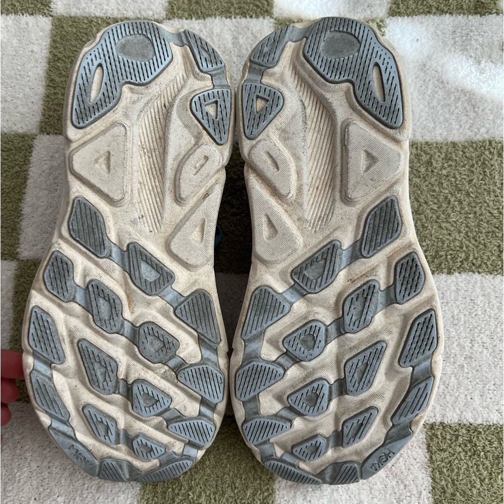 Hoka Clifton 9 Light Blue and Orange Athletic Running Shoes - Picture 6 of 7